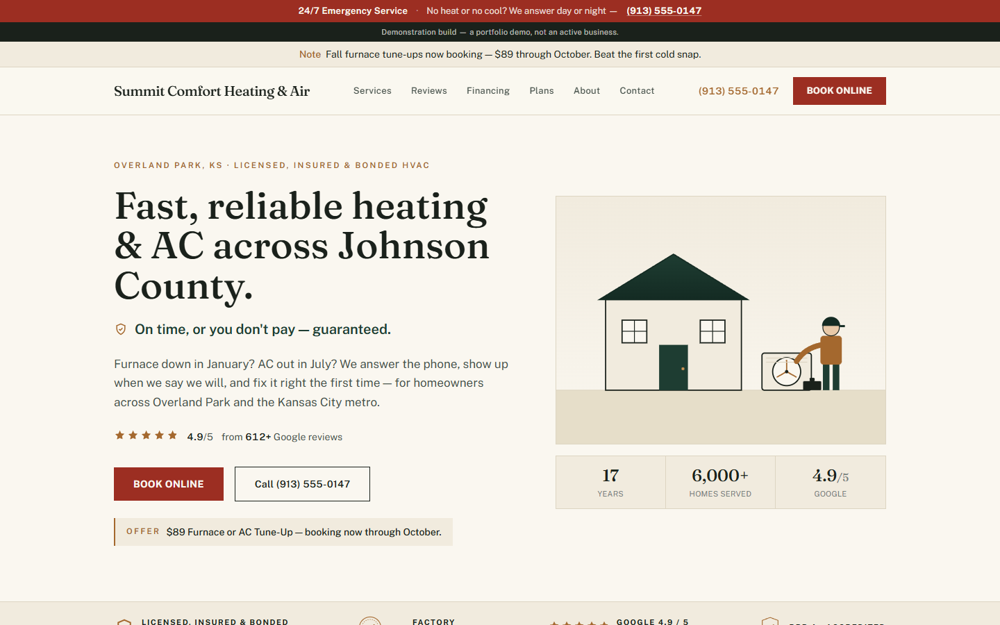 The first HVAC demonstration build — flat layout with an illustration hero